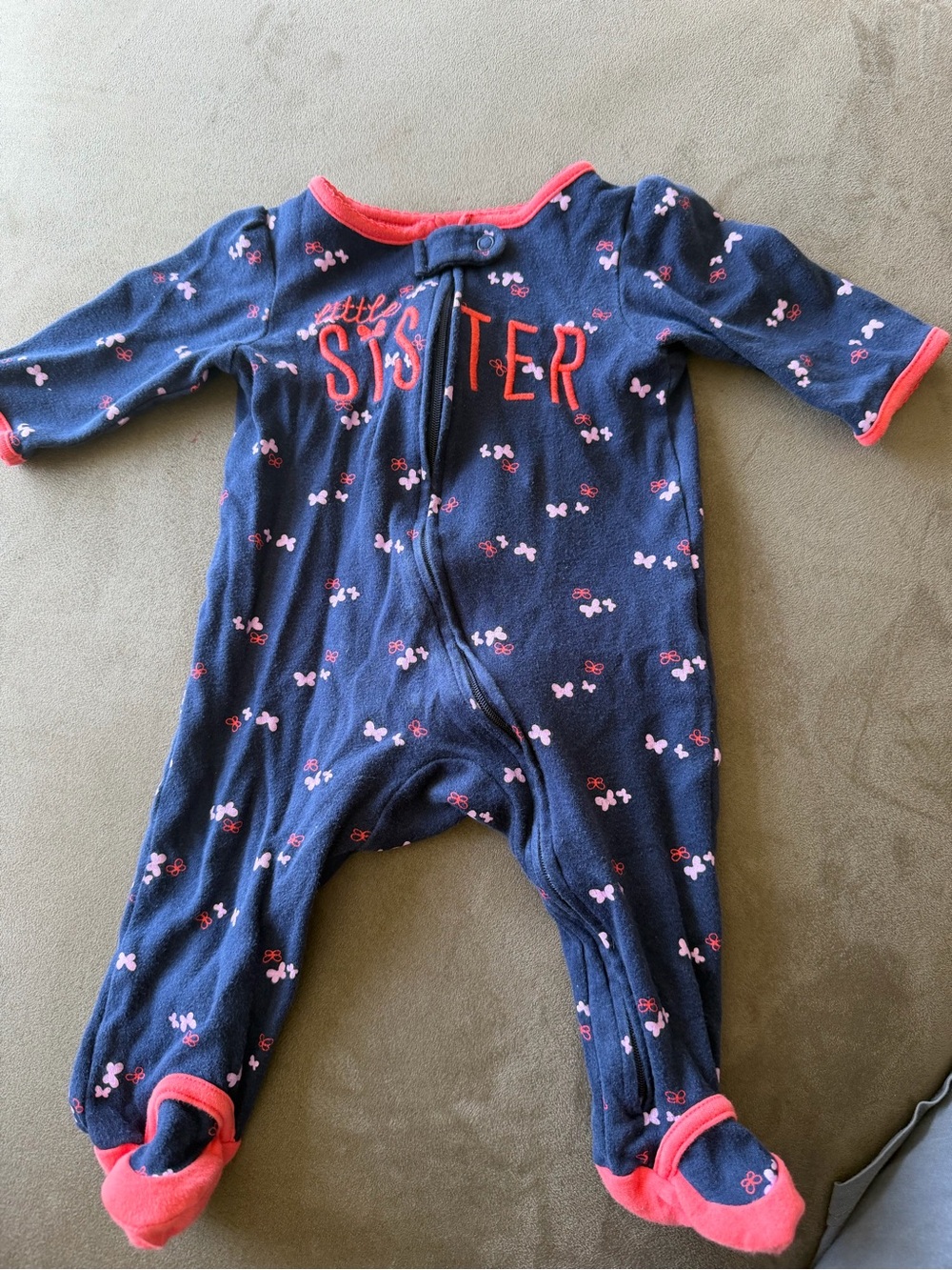 Just one you Little Sister Navy & Pink Baby One-Piece Footed Pajamas 6m